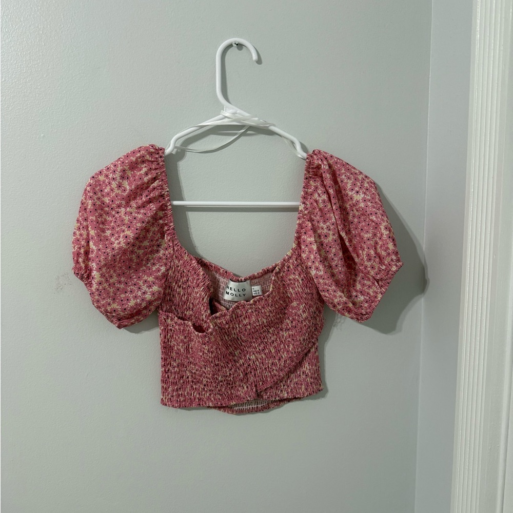 Hello Molly Pink Floral Puff Sleeve Blouse